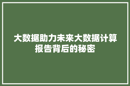 大数据助力未来大数据计算报告背后的秘密