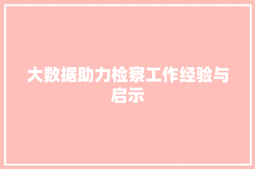 大数据助力检察工作经验与启示  第1张