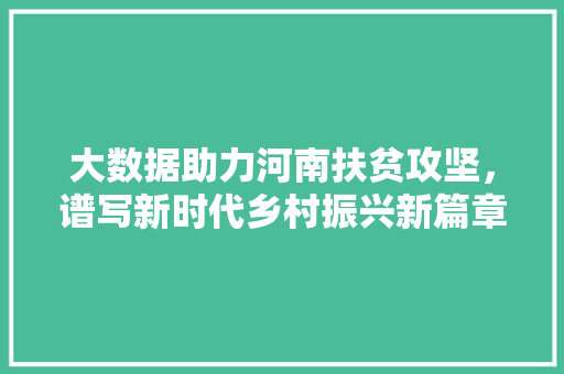 大数据助力河南扶贫攻坚，谱写新时代乡村振兴新篇章