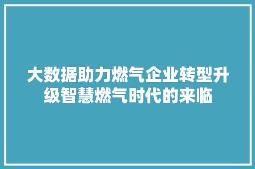 大数据助力燃气企业转型升级智慧燃气时代的来临