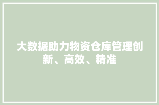 大数据助力物资仓库管理创新、高效、精准