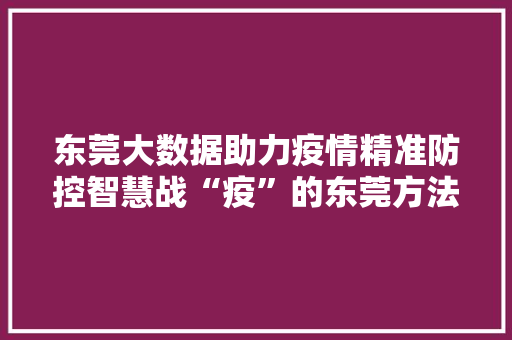 东莞大数据助力疫情精准防控智慧战“疫”的东莞方法