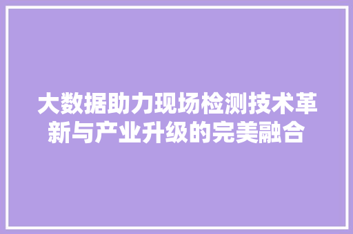 大数据助力现场检测技术革新与产业升级的完美融合  第1张