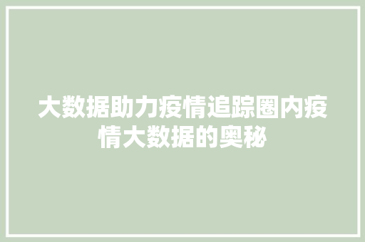 大数据助力疫情追踪圈内疫情大数据的奥秘