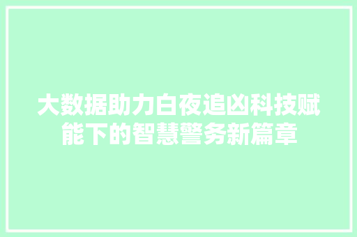 大数据助力白夜追凶科技赋能下的智慧警务新篇章  第1张