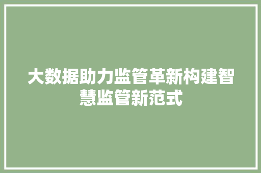 大数据助力监管革新构建智慧监管新范式  第1张