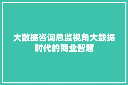 大数据咨询总监视角大数据时代的商业智慧  第1张