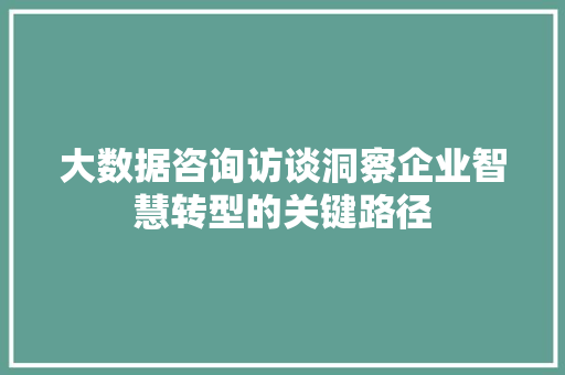 大数据咨询访谈洞察企业智慧转型的关键路径  第1张