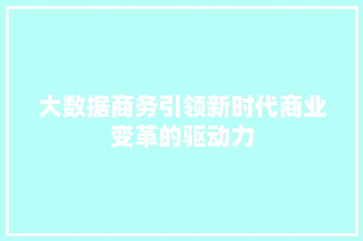 大数据商务引领新时代商业变革的驱动力