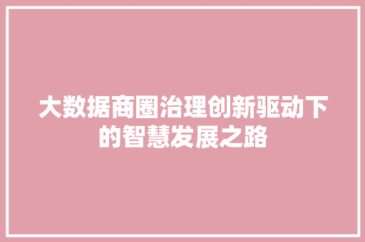 大数据商圈治理创新驱动下的智慧发展之路