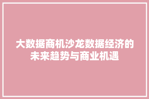 大数据商机沙龙数据经济的未来趋势与商业机遇