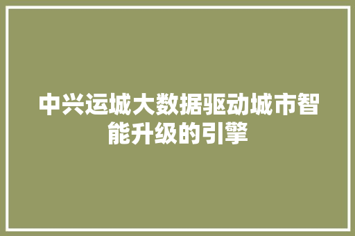 中兴运城大数据驱动城市智能升级的引擎