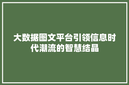 大数据图文平台引领信息时代潮流的智慧结晶