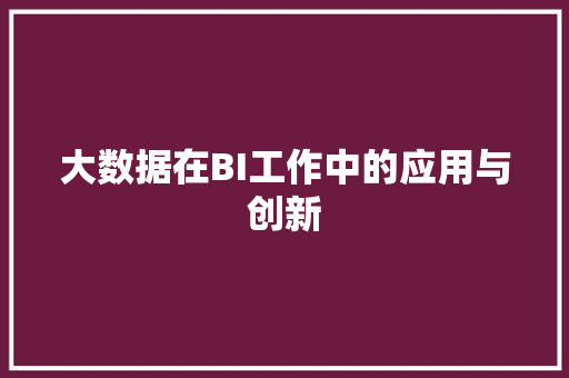 大数据在BI工作中的应用与创新