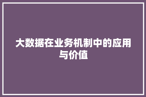 大数据在业务机制中的应用与价值  第1张