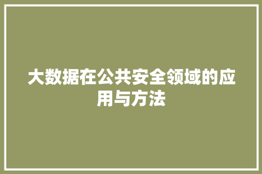 大数据在公共安全领域的应用与方法  第1张