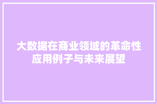 大数据在商业领域的革命性应用例子与未来展望