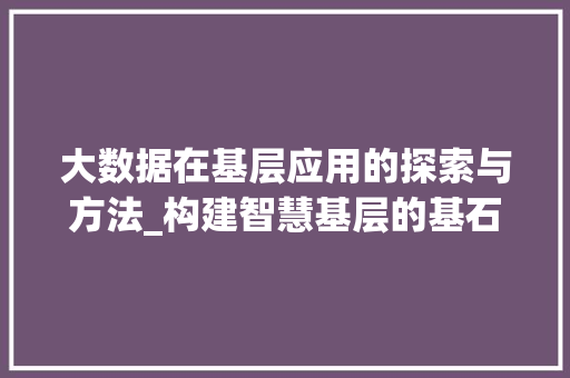 大数据在基层应用的探索与方法_构建智慧基层的基石