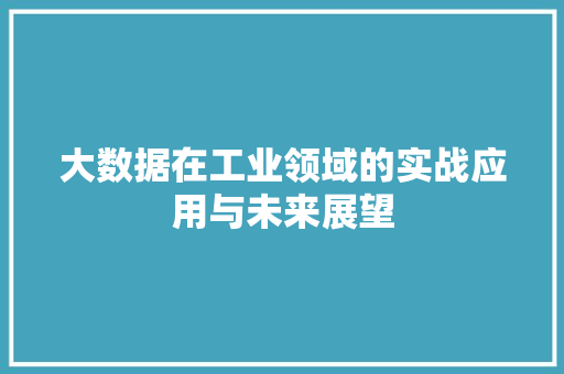 大数据在工业领域的实战应用与未来展望