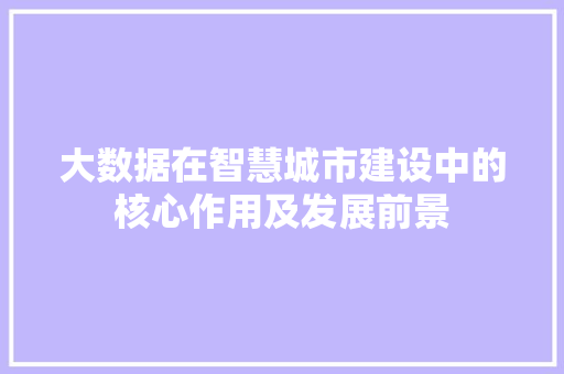 大数据在智慧城市建设中的核心作用及发展前景