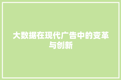 大数据在现代广告中的变革与创新
