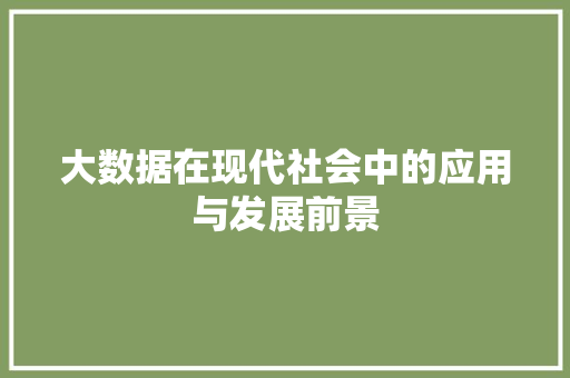 大数据在现代社会中的应用与发展前景