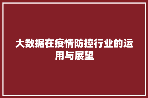 大数据在疫情防控行业的运用与展望