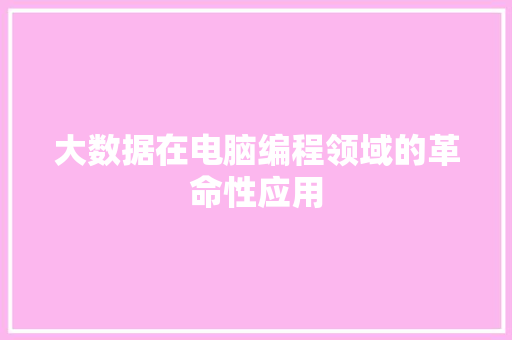 大数据在电脑编程领域的革命性应用