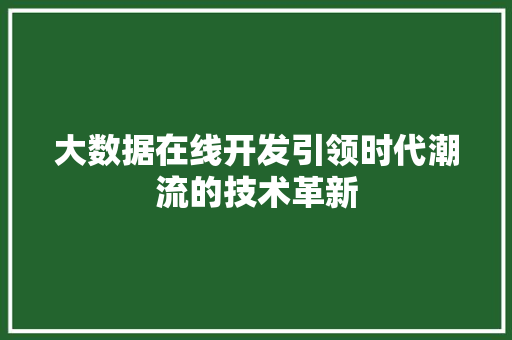 大数据在线开发引领时代潮流的技术革新  第1张