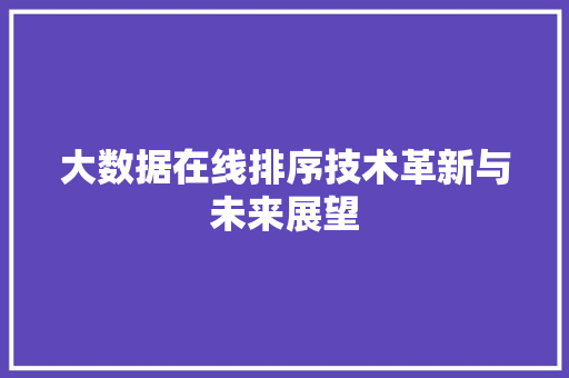大数据在线排序技术革新与未来展望