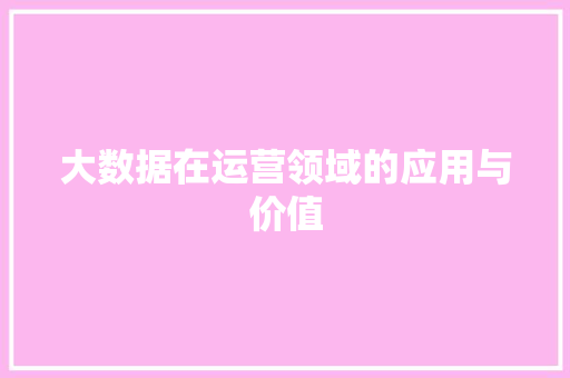 大数据在运营领域的应用与价值