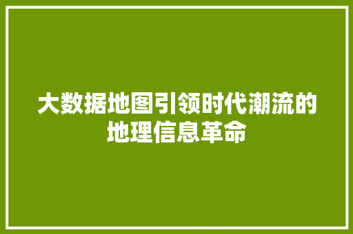 大数据地图引领时代潮流的地理信息革命