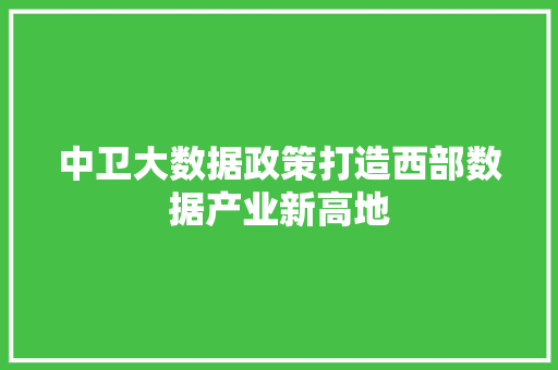 中卫大数据政策打造西部数据产业新高地