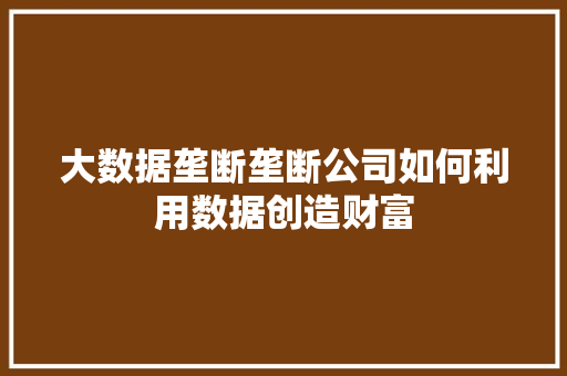 大数据垄断垄断公司如何利用数据创造财富