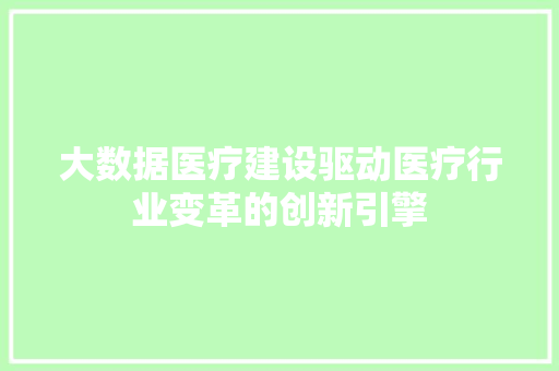大数据医疗建设驱动医疗行业变革的创新引擎