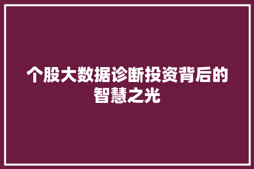 个股大数据诊断投资背后的智慧之光