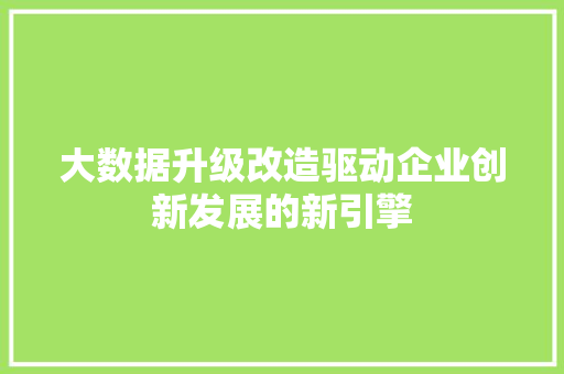 大数据升级改造驱动企业创新发展的新引擎