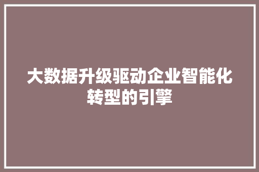 大数据升级驱动企业智能化转型的引擎
