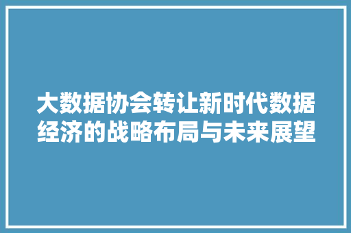 大数据协会转让新时代数据经济的战略布局与未来展望