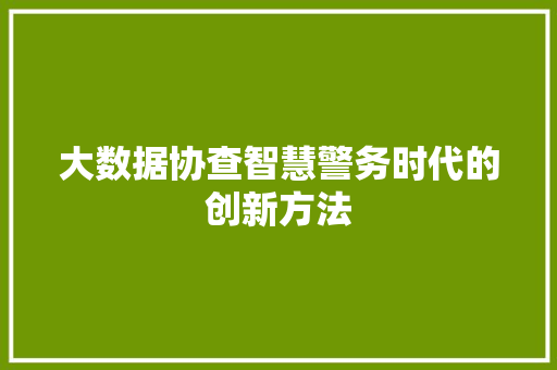 大数据协查智慧警务时代的创新方法