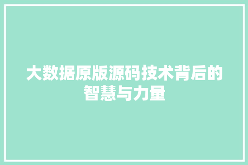 大数据原版源码技术背后的智慧与力量  第1张