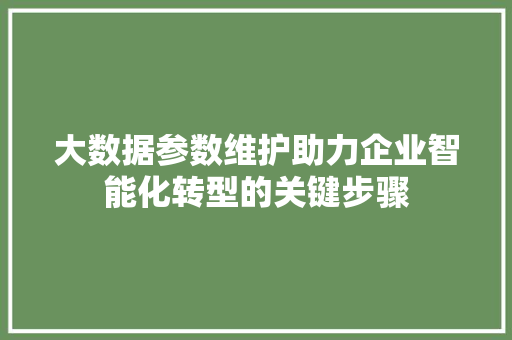 大数据参数维护助力企业智能化转型的关键步骤  第1张