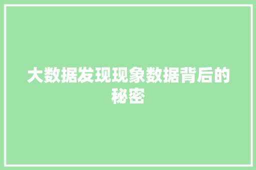 大数据发现现象数据背后的秘密