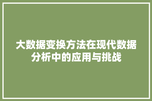 大数据变换方法在现代数据分析中的应用与挑战