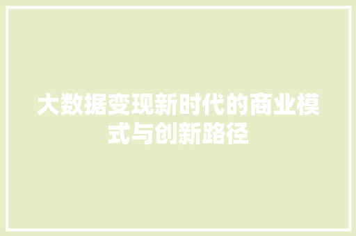 大数据变现新时代的商业模式与创新路径
