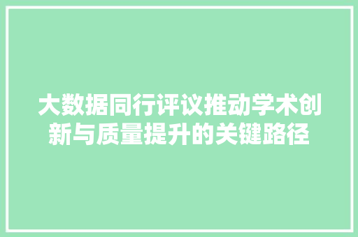 大数据同行评议推动学术创新与质量提升的关键路径