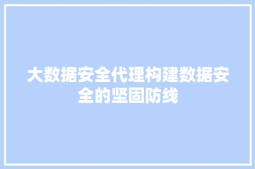 大数据安全代理构建数据安全的坚固防线