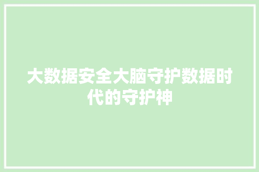 大数据安全大脑守护数据时代的守护神