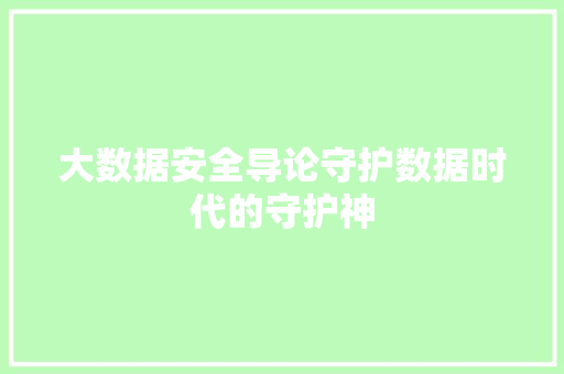 大数据安全导论守护数据时代的守护神  第1张