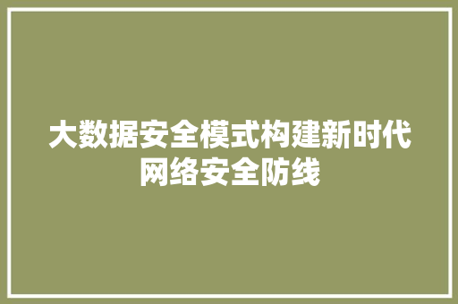 大数据安全模式构建新时代网络安全防线